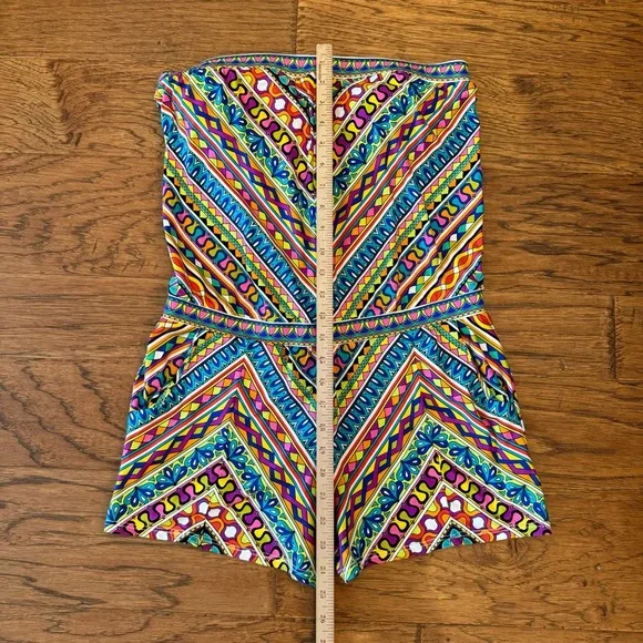 Trina Turk Peruvian Stripe Swimsuit Romper Cover Up Multicolor Halter Top Size M - Picture 13 of 14